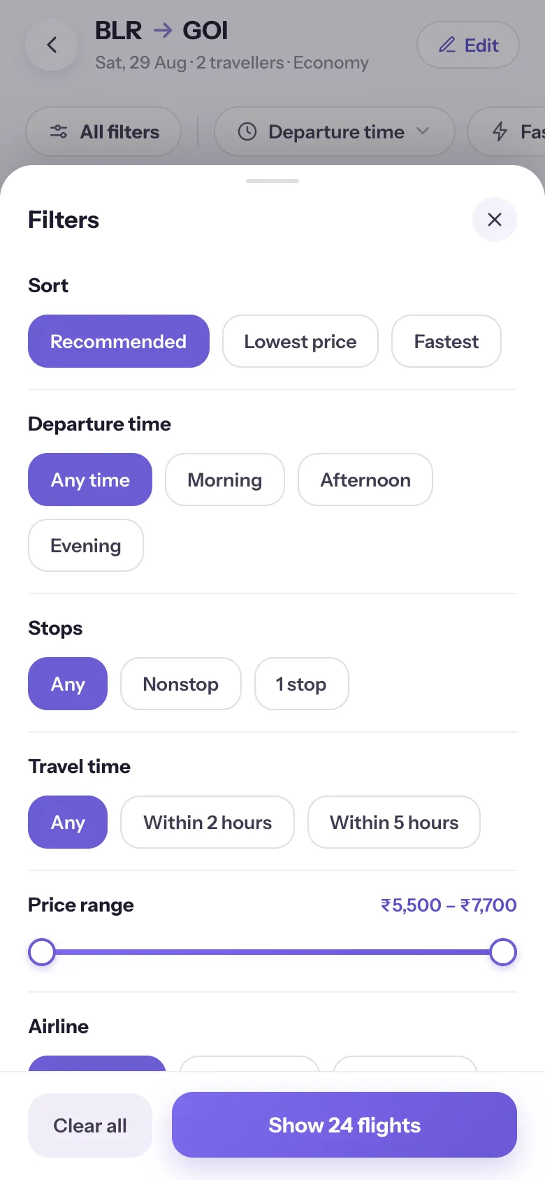 Filters — a few levers out, the rest one tap away in a sheet