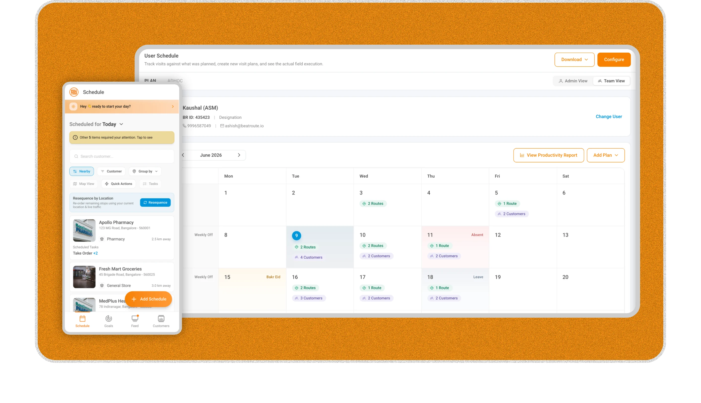 BeatRoute Sales Team App schedule